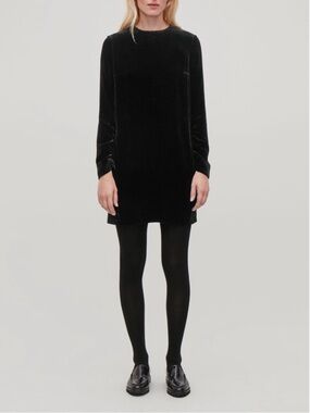 COS Black Velvet Mini Shift Dress